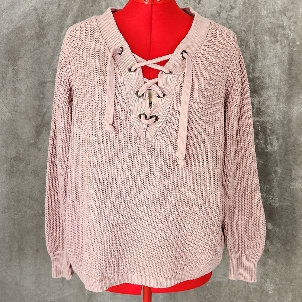 If It Were Me Blush Lace-Up Knit Pullover Sweater Size Small
